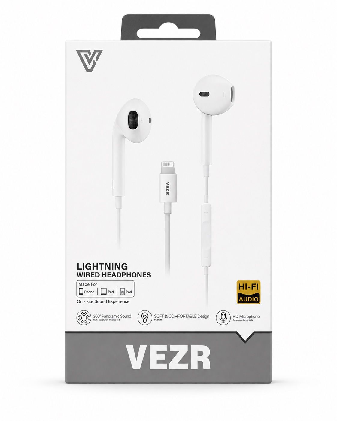 Fone de Ouvido VEZR Lightning com Fio Branco